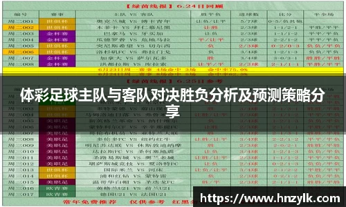 体彩足球主队与客队对决胜负分析及预测策略分享